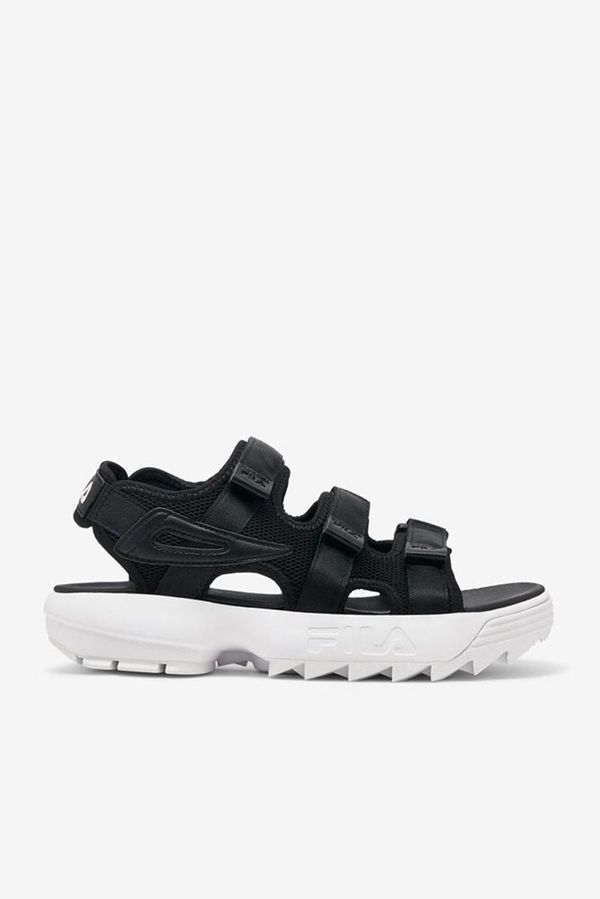 Fila Disruptor Leather Velcro Men's Sandals - Black/Black/White,NZ 982-4267